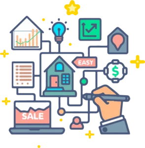 A set of eight icons representing various services or features related to selling homes.
