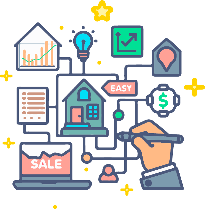 A set of eight icons representing various services or features related to selling homes.